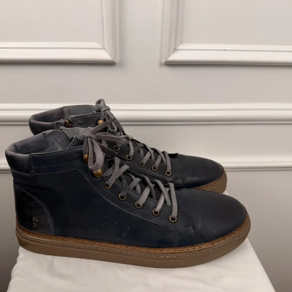 ROAN by Bed Stu Mens Navy Blue Leather High Top Zip Sneakers Size 12